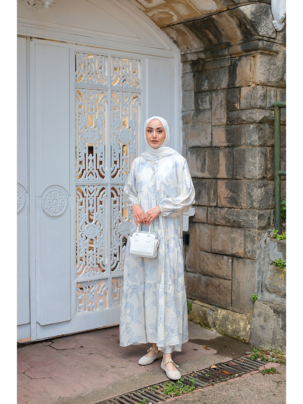 Kadın Papatya Desenli Elbise Açık Mavi-3