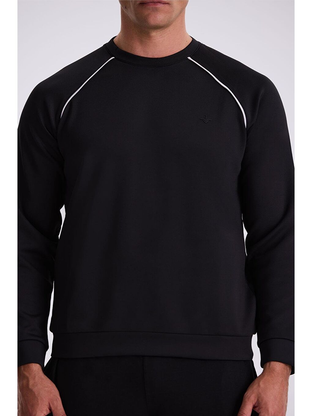 Siyah Slim Fit Pamuk Karışımlı Bisiklet Yaka Sweatshirt-2