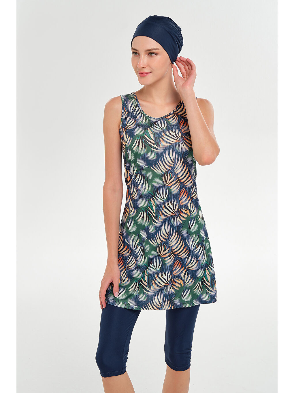 Sıfır Kol Yarı Kapalı Mayo 3607 Koyu Lacivert-2