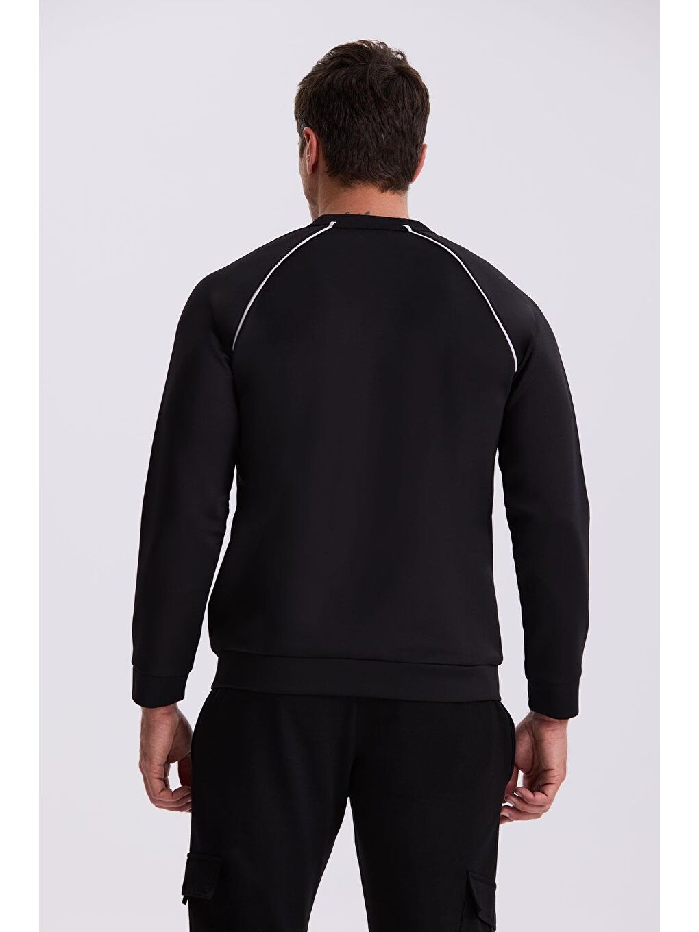 Siyah Slim Fit Pamuk Karışımlı Bisiklet Yaka Sweatshirt-3