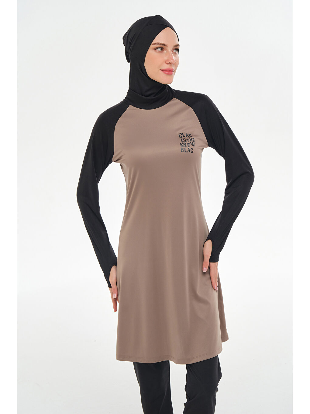 Kahverengi Reglan Kol Elastanlı Tam Kapalı Tesettür Mayo 3131 Kahve-3