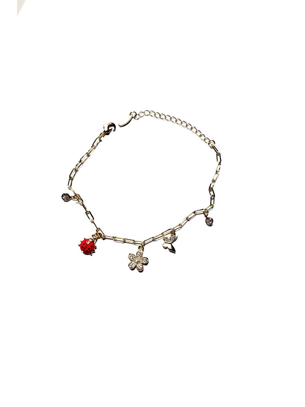 Kırmızı Şans Charmları Sallantılı Gold Bileklik-2
