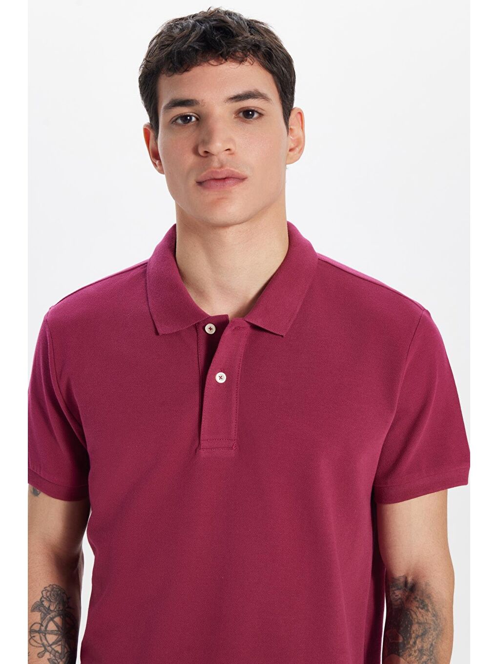 Erkek Slim Fit Dar Kesim %100 Pamuk Fuşya Polo Yaka Tişört-1