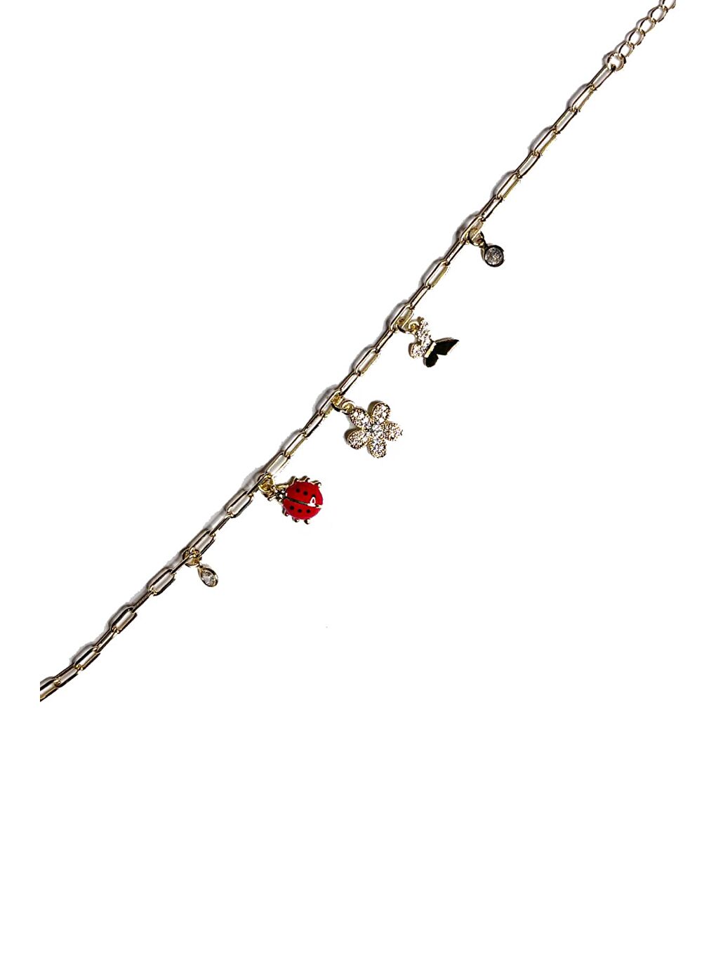 Kırmızı Şans Charmları Sallantılı Gold Bileklik-3