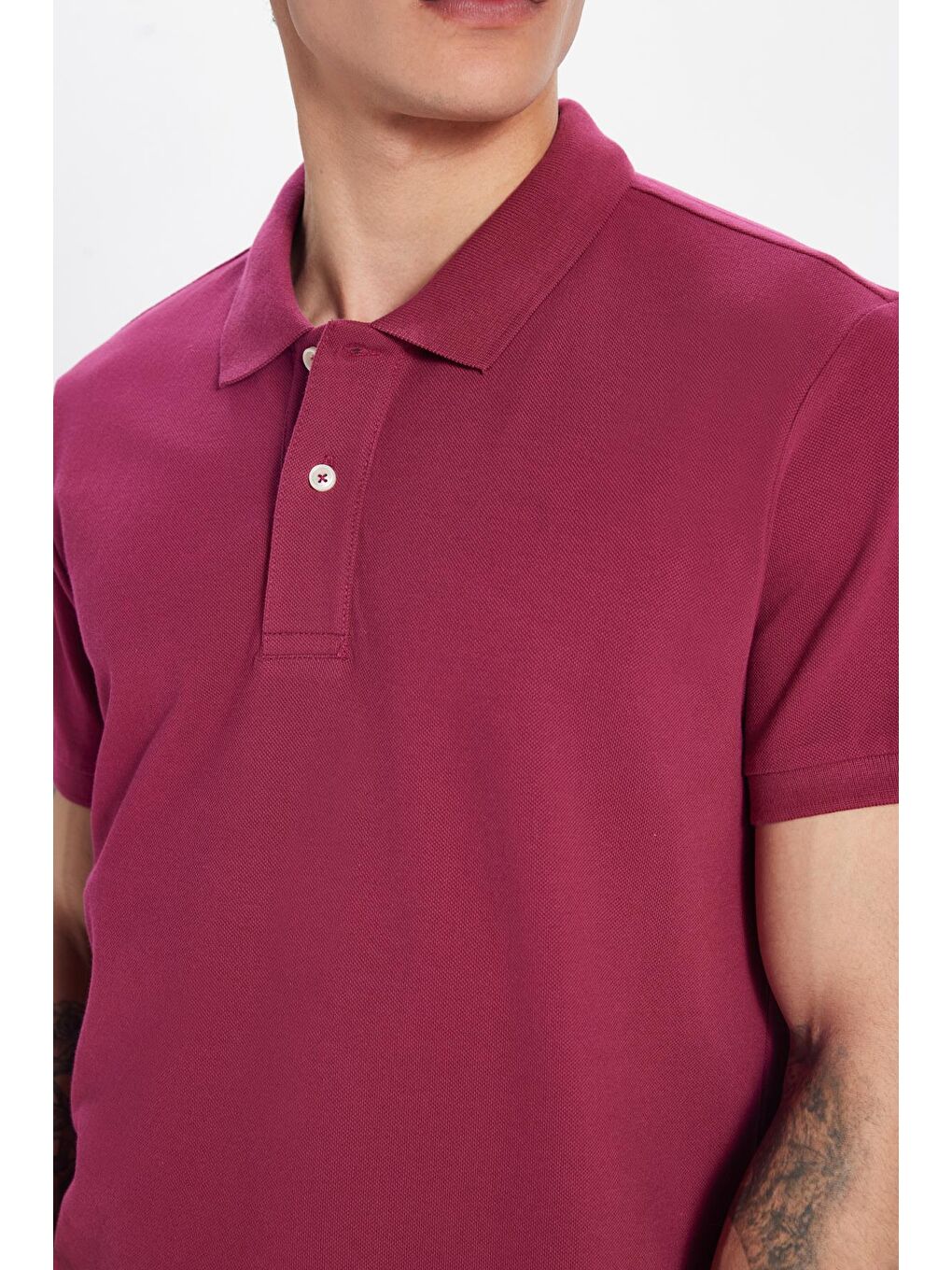 Erkek Slim Fit Dar Kesim %100 Pamuk Fuşya Polo Yaka Tişört-3