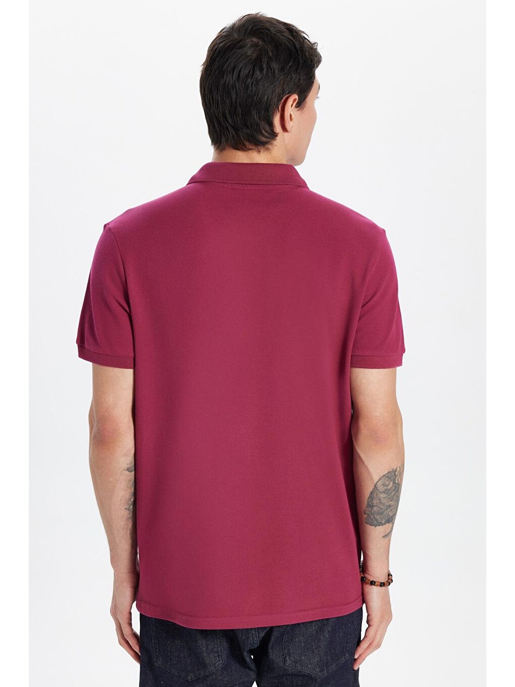 Erkek Slim Fit Dar Kesim %100 Pamuk Fuşya Polo Yaka Tişört-4