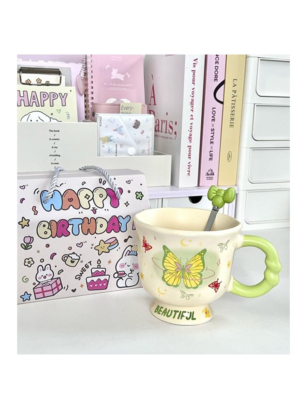 Karışık Masalsı Kelebekler Temalı Seramik Kupa-3