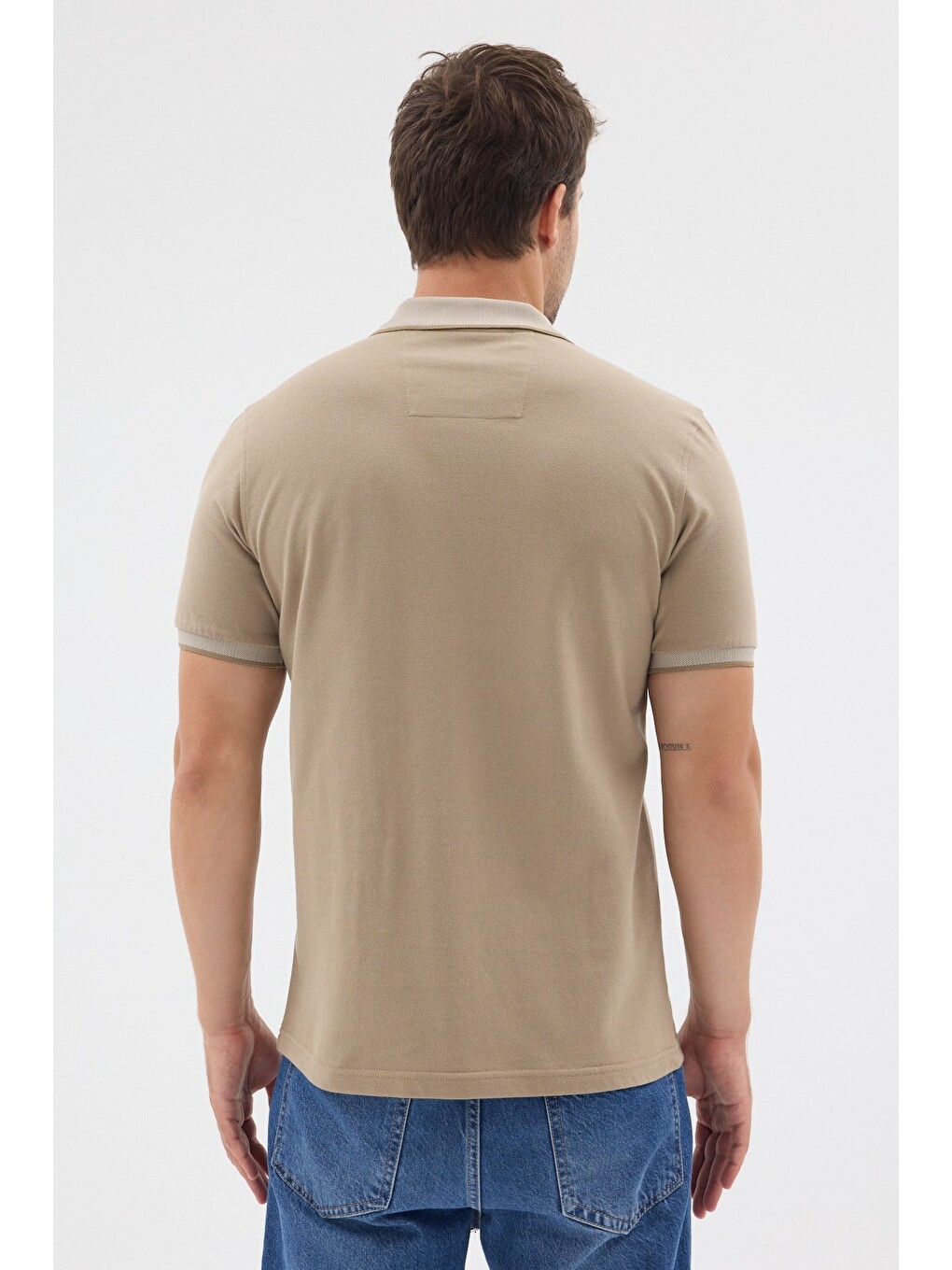 Bej Polo Yaka Pike Kısa Kol Slim Fit %100 Pamuk Tişört 1011260171-4