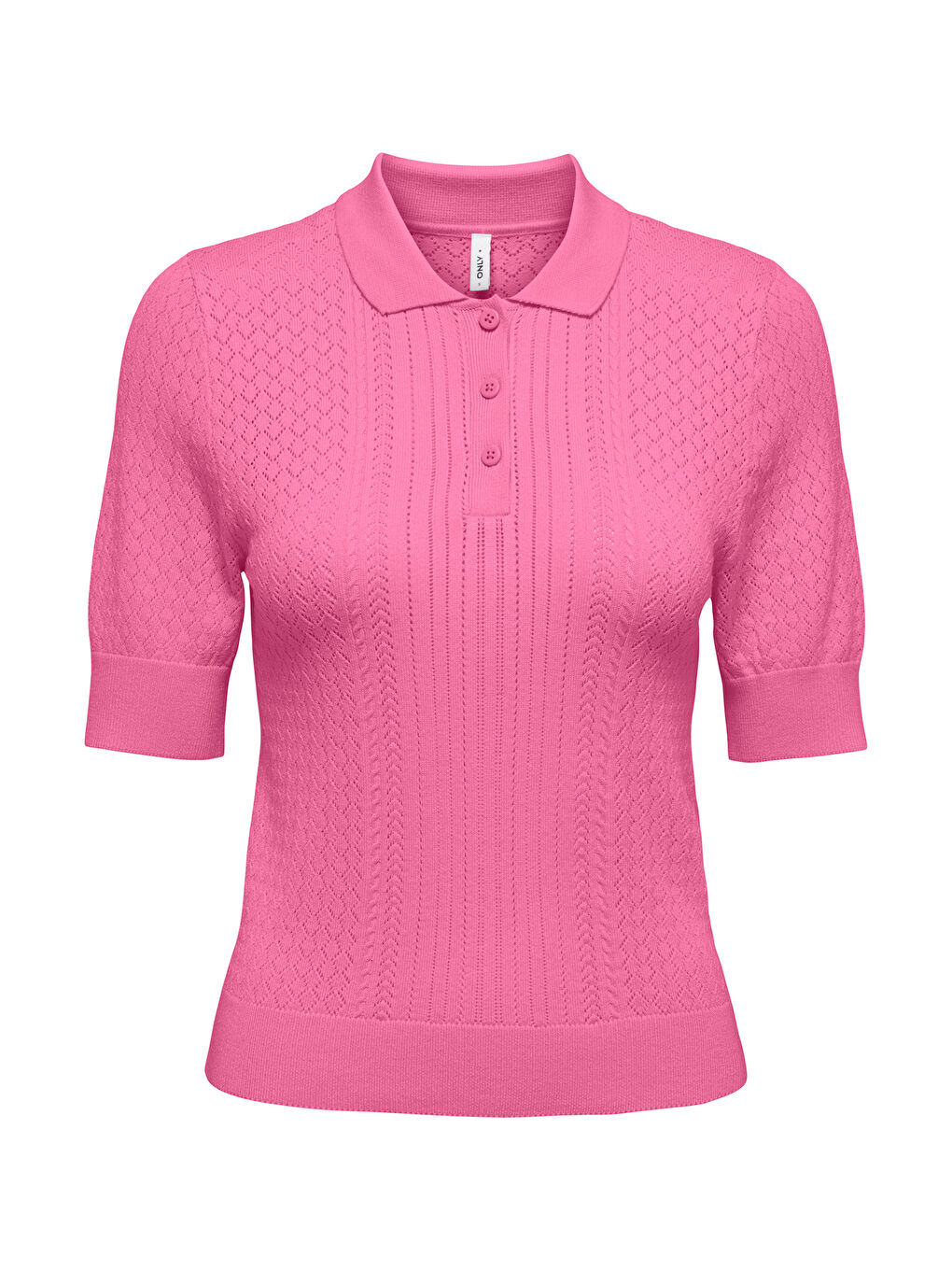 Pembe Onlmeddi Slim Fit Örme Düğmeli Polo Yaka Kadın T Shirt 15363160