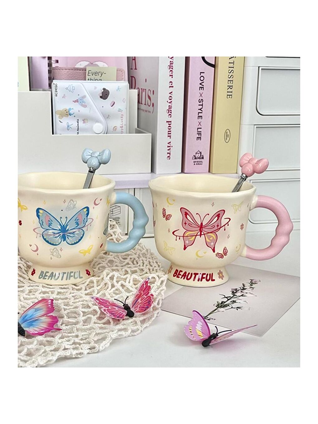 Karışık Masalsı Kelebekler Temalı Seramik Kupa-4