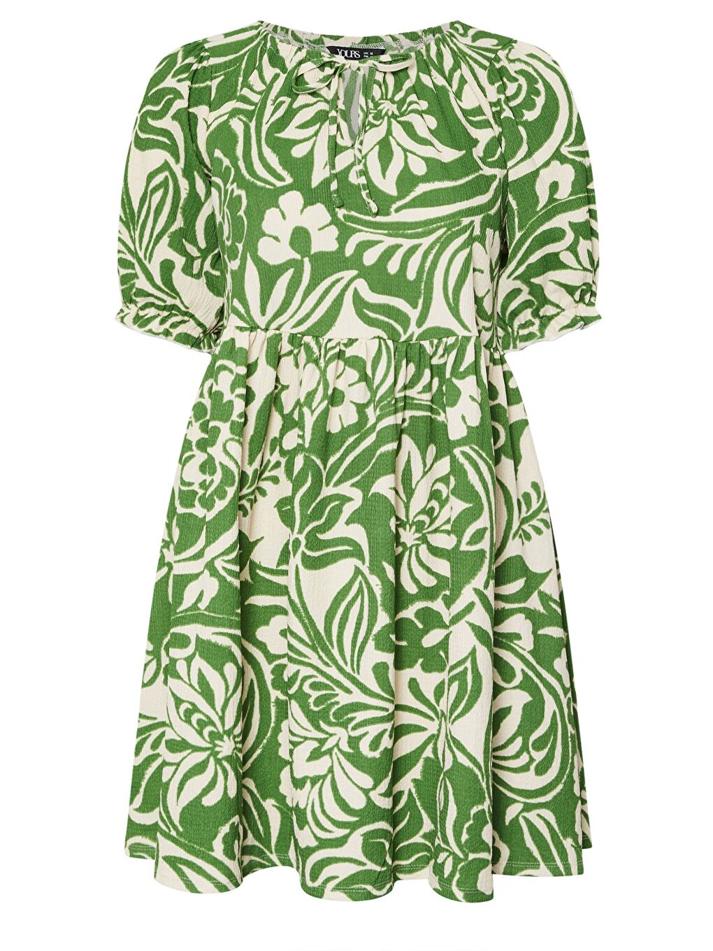 Yeşil Büyük Beden Yakası Büzgülü Çiçek Desenli Mini Elbise 304018-5