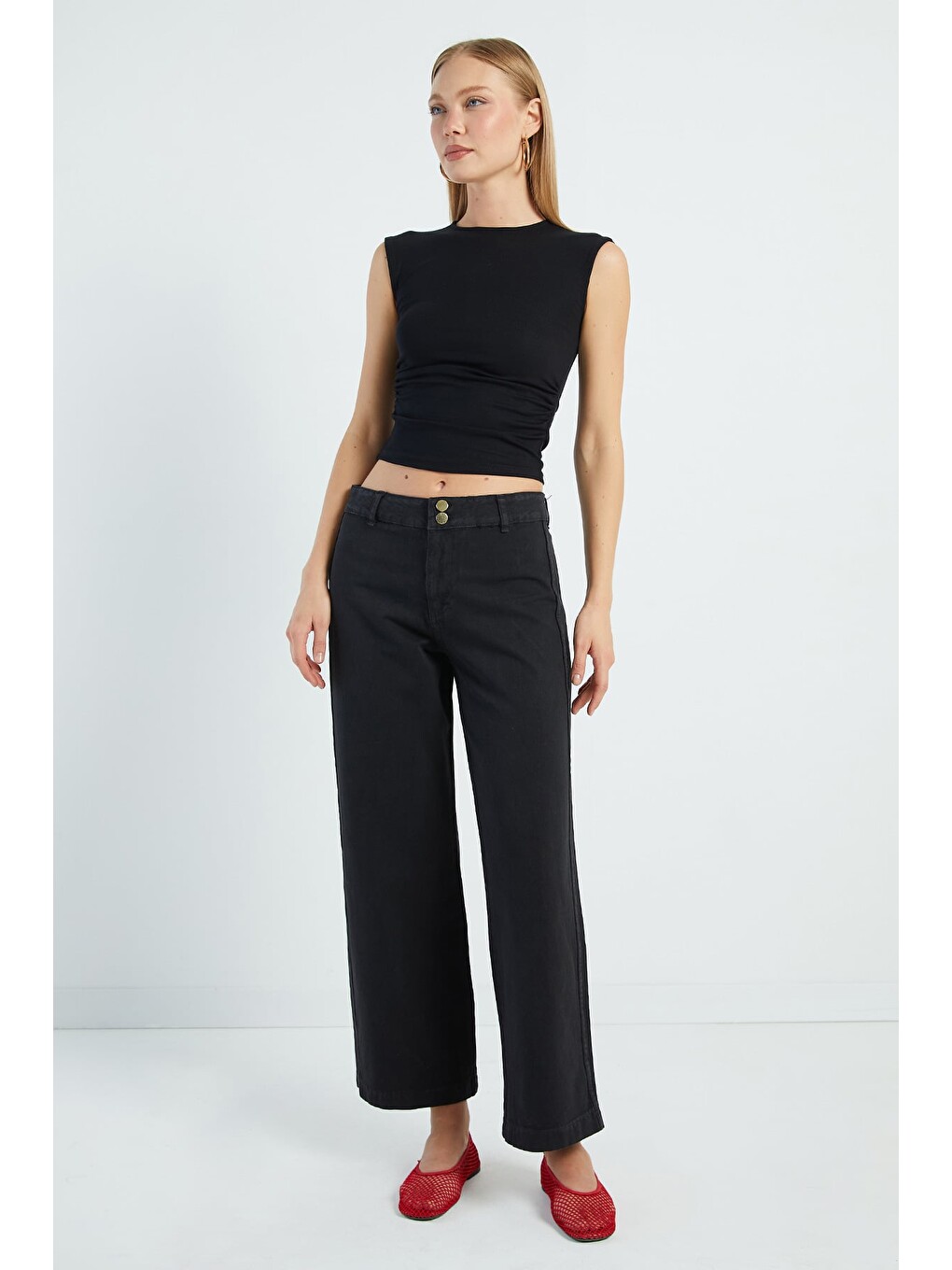 Siyah Çift Düğmeli Gabardin Pantolon-3