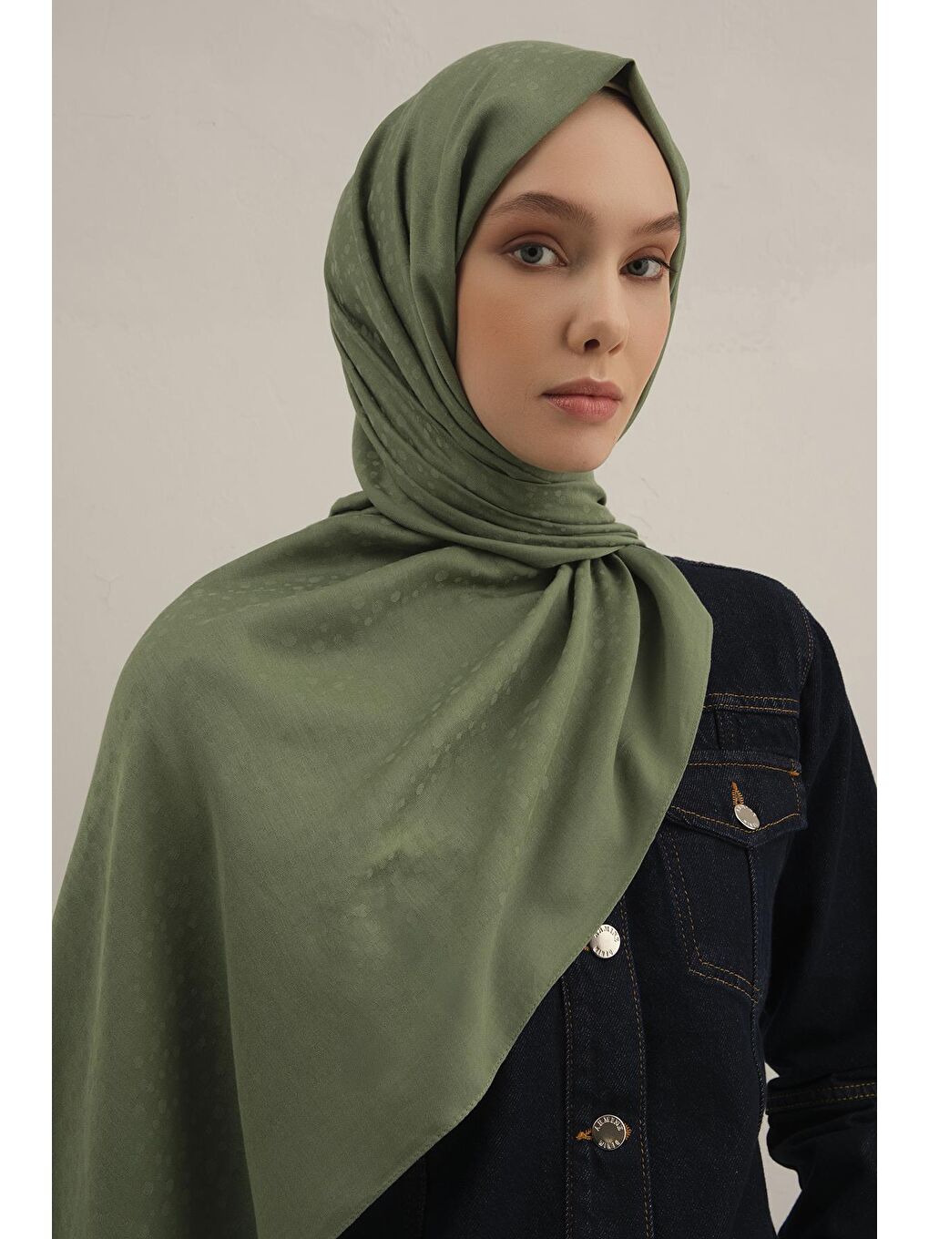 Yeşil Damla Desen Bambu Pamuk Şal 48-2