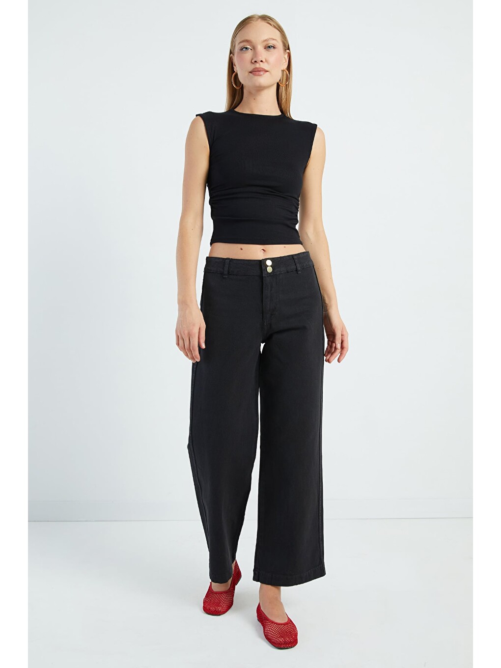 Siyah Çift Düğmeli Gabardin Pantolon-4
