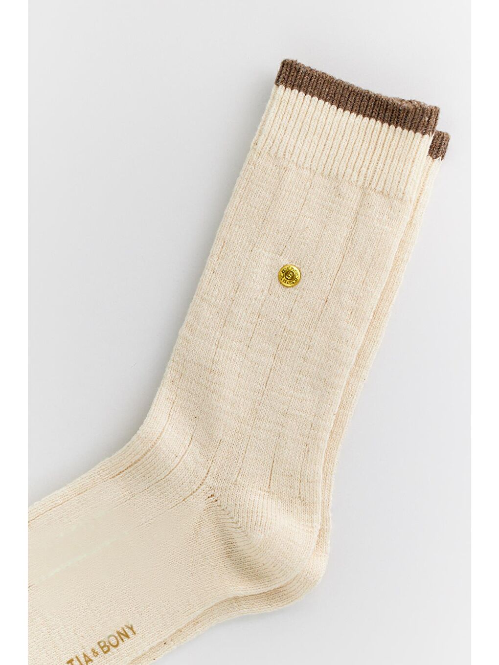 Erkek Zımbalı Ekose Soket Çorap Ekru-Kahverengi-1