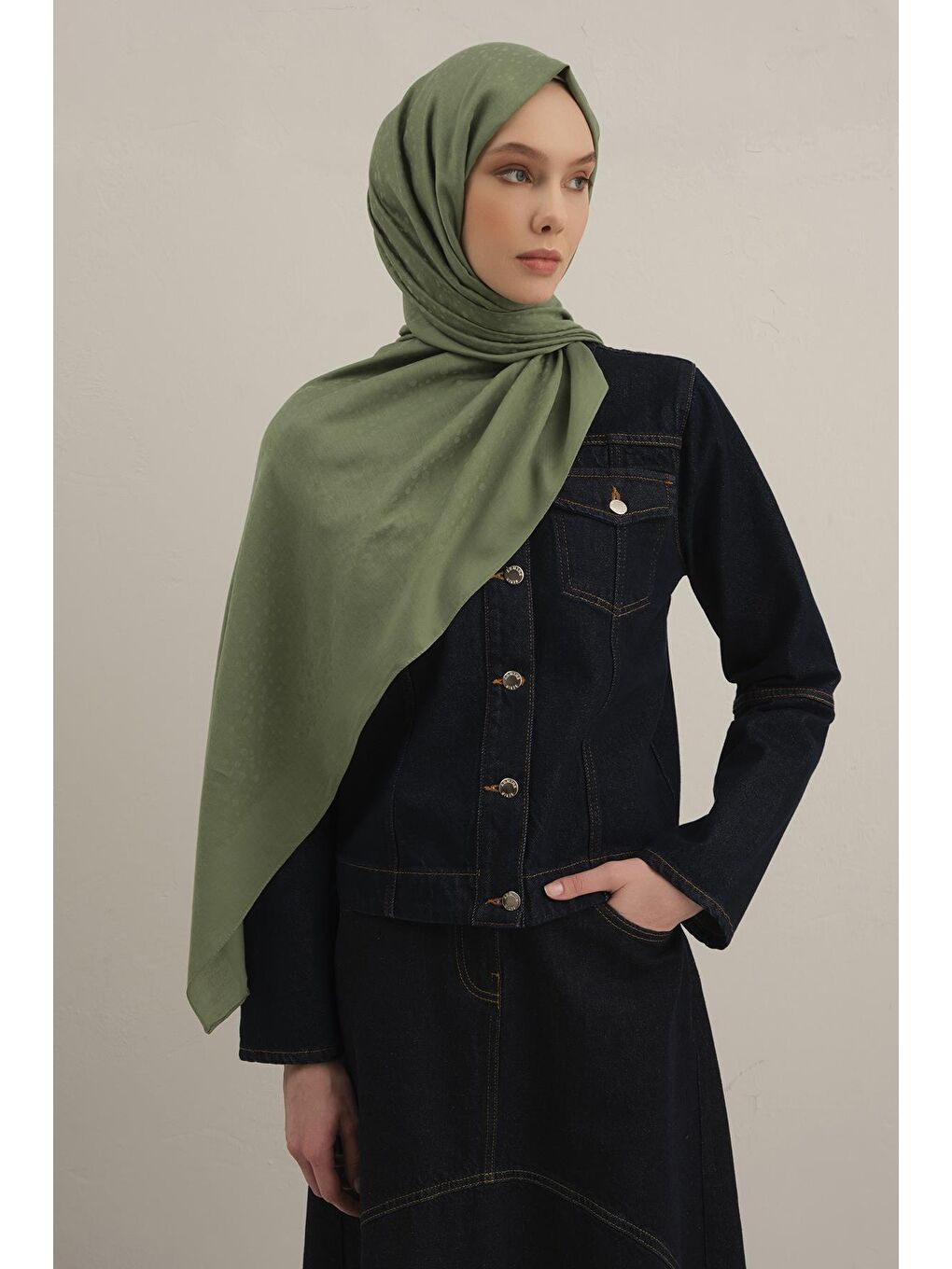 Yeşil Damla Desen Bambu Pamuk Şal 48-3