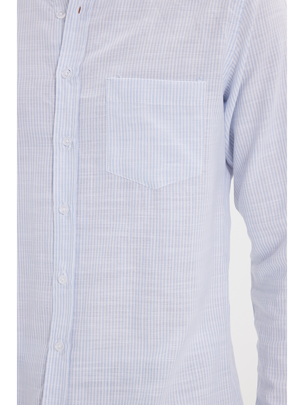 Erkek Slim Fit Dar Kesim %100 Pamuk Düğmeli Yaka Çizgili Uzun Kollu Cepli Keten Efektli Mavi Gömlek-4