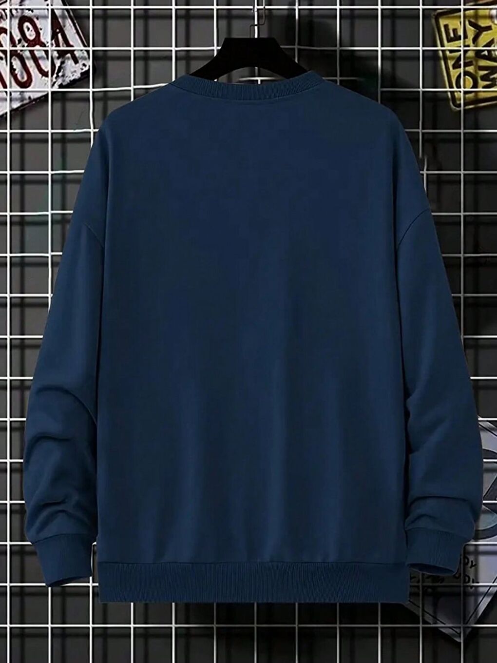 Erkek Lacivert Boston Galaxy Baskılı Oversize Bisiklet Yaka Uzun Kollu Sweatshirt-3