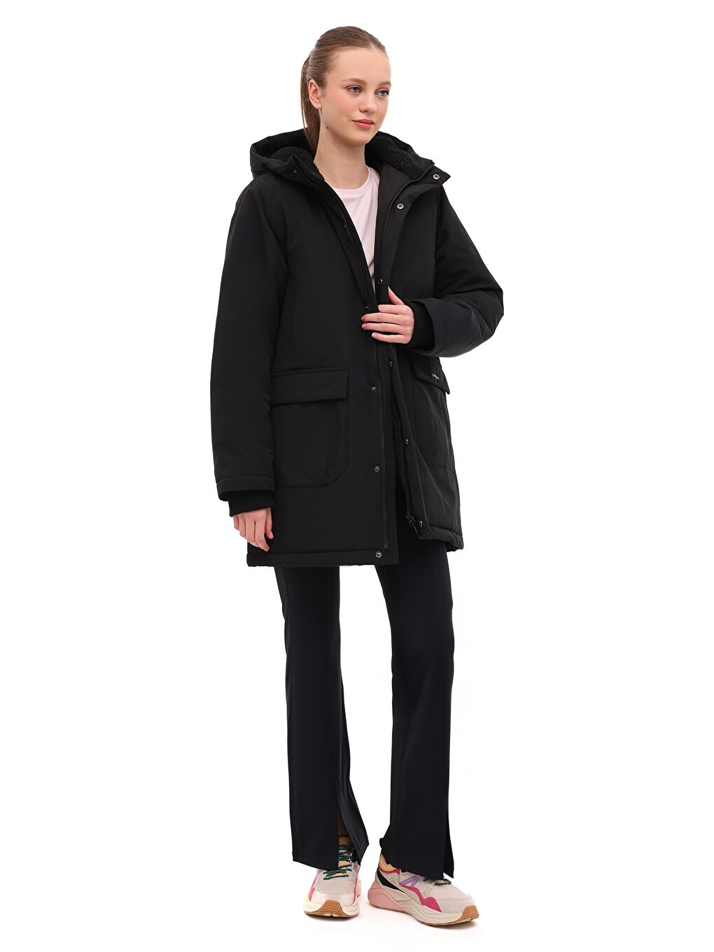 WL 3NORT 5PR Siyah Kadın Uzun Kaban-2