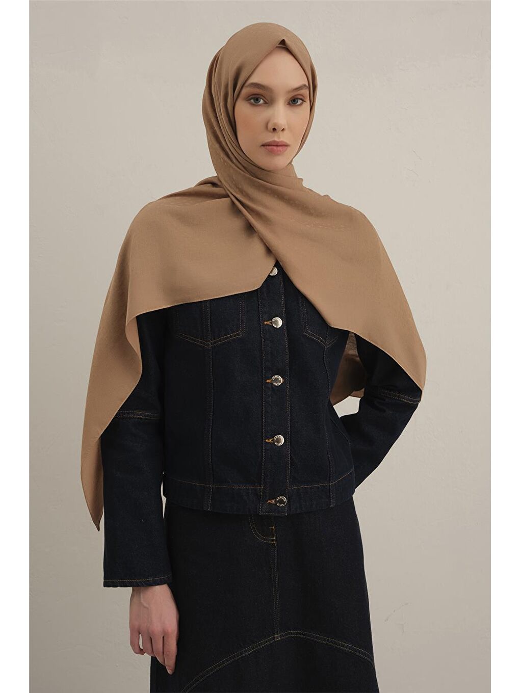 Kahverengi Damla Desen Bambu Pamuk Şal 12-1