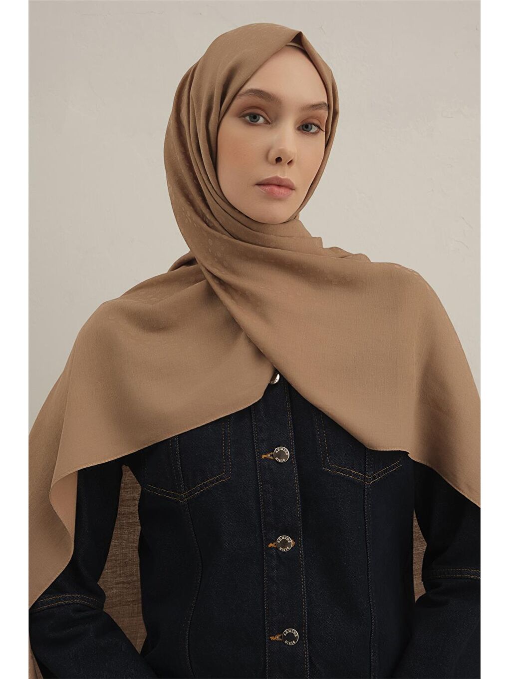 Kahverengi Damla Desen Bambu Pamuk Şal 12-2