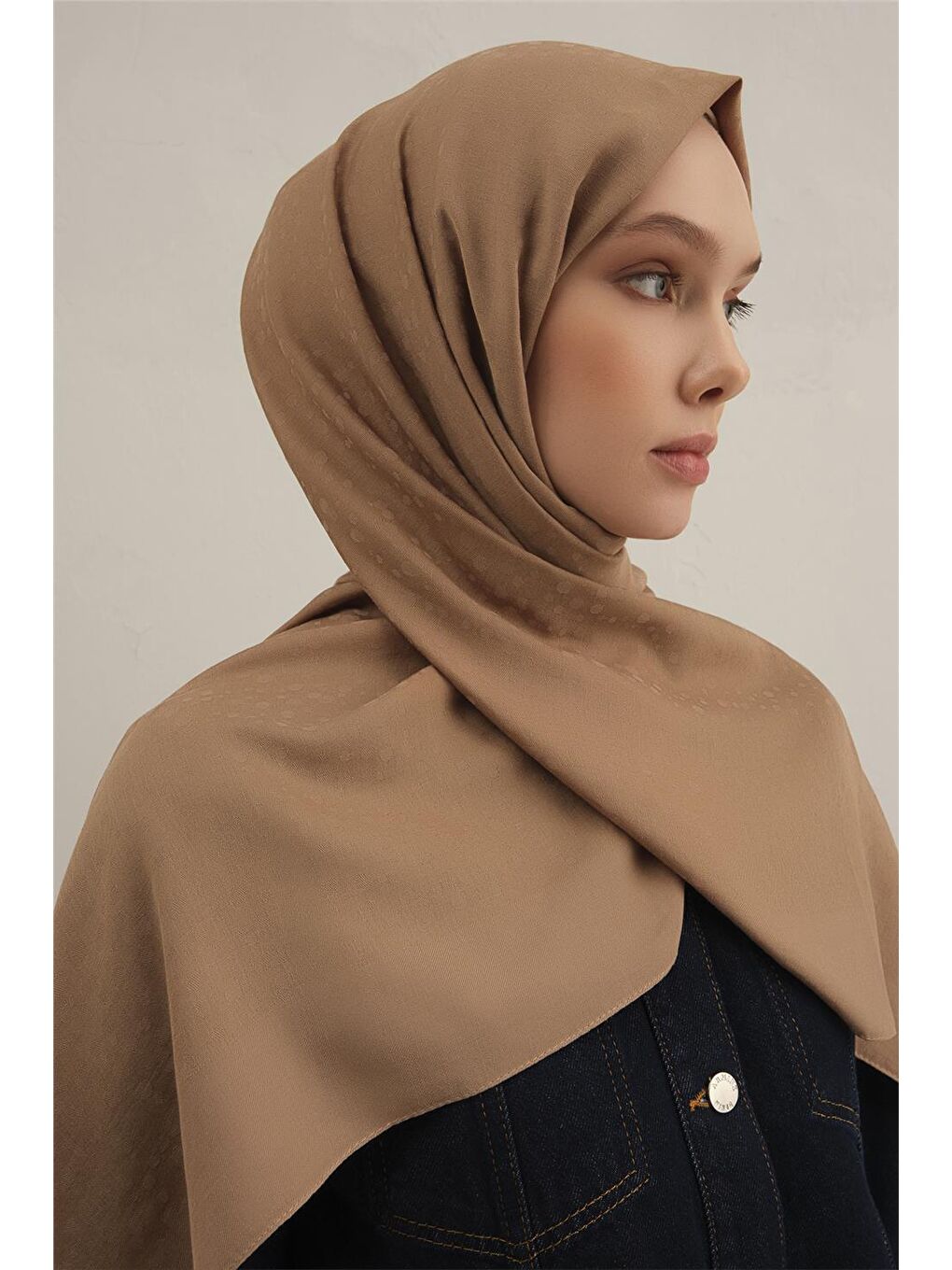 Kahverengi Damla Desen Bambu Pamuk Şal 12-3