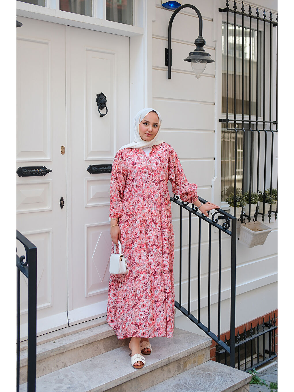 Kadın Çicek Desenli Elbise Kırmızı-2