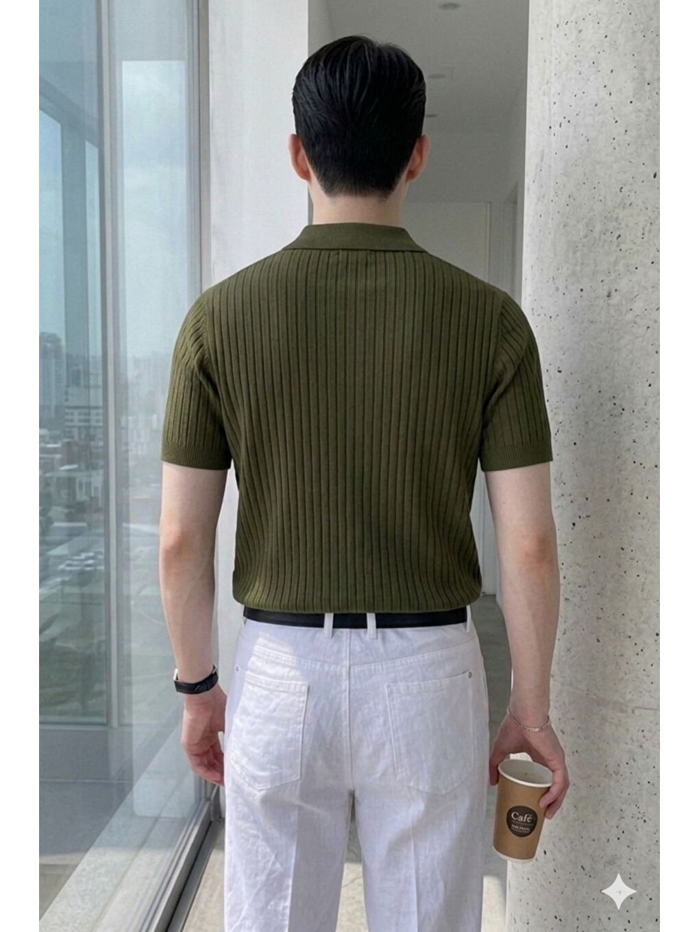 Haki Erkek Düğmeli Fitilli Triko Polo Tişört Slim Fit-2