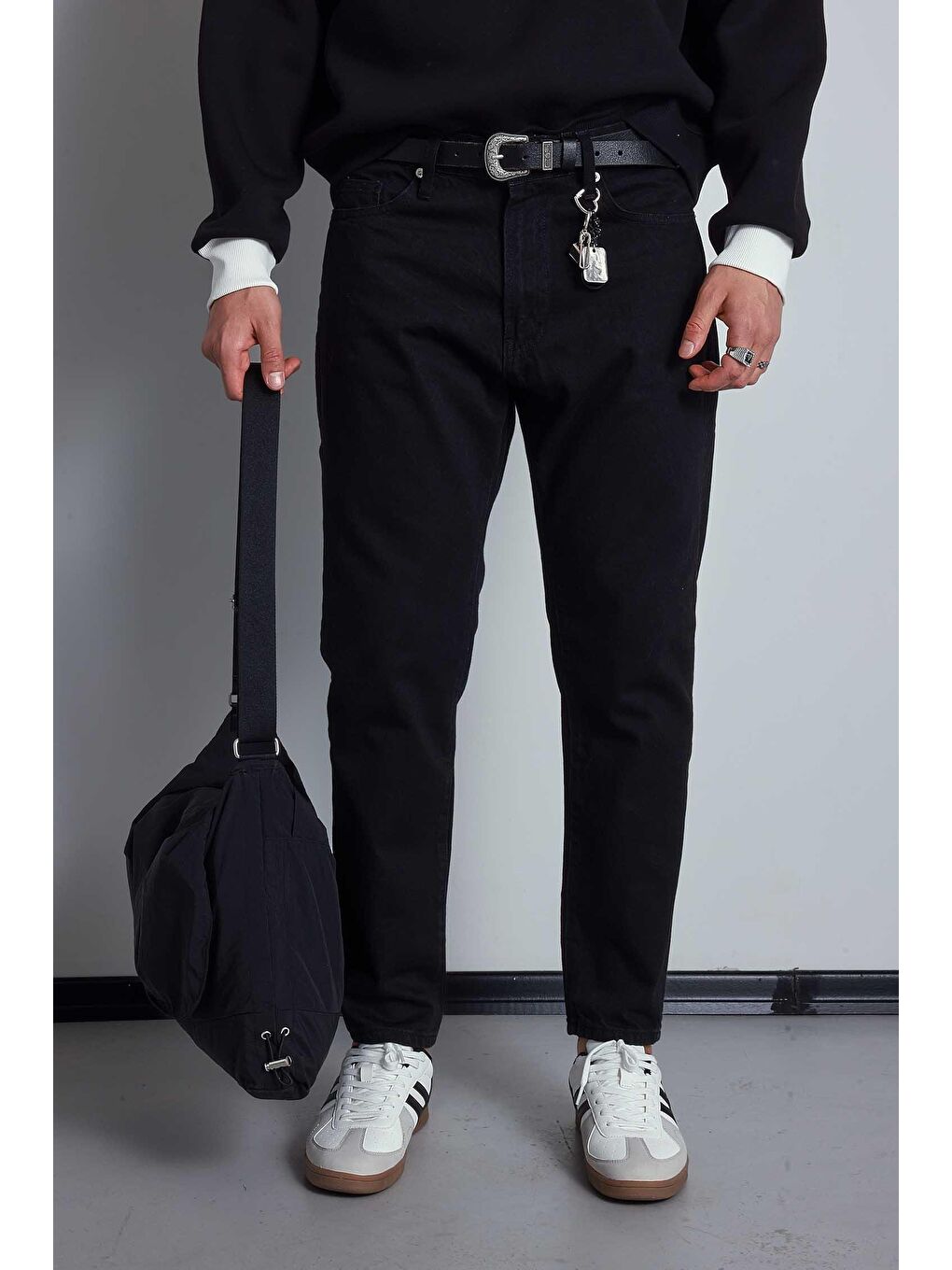 Erkek Boyfriend %100 Pamuk Jean Pantolon Siyah-1