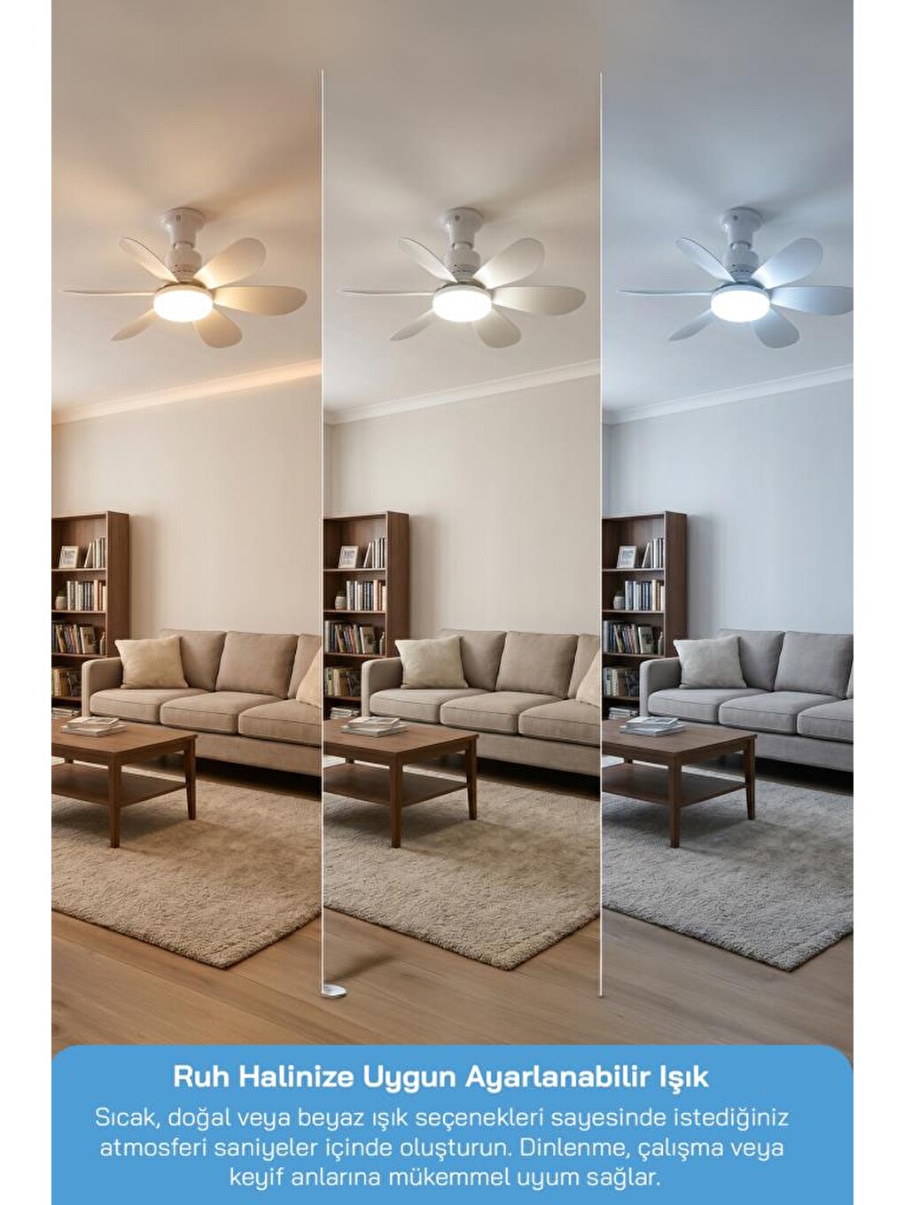 SF-7708 3 LED Aydınlatmalı Sessiz Tavan Vantilatörü Kumandalı 6 Kanatlı-2