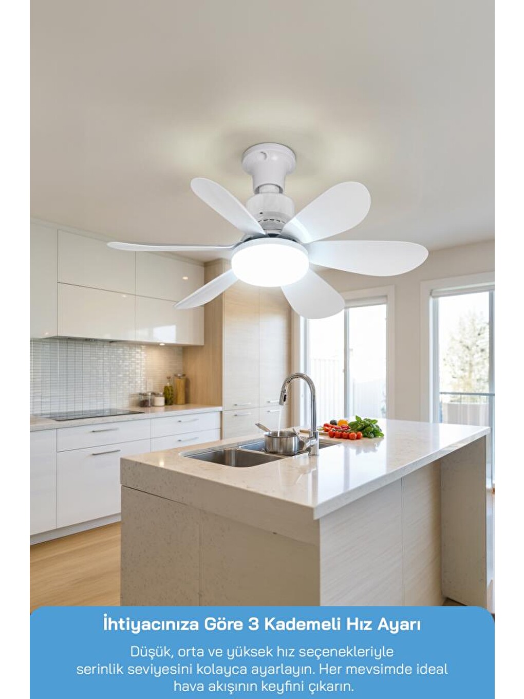 SF-7708 3 LED Aydınlatmalı Sessiz Tavan Vantilatörü Kumandalı 6 Kanatlı-3