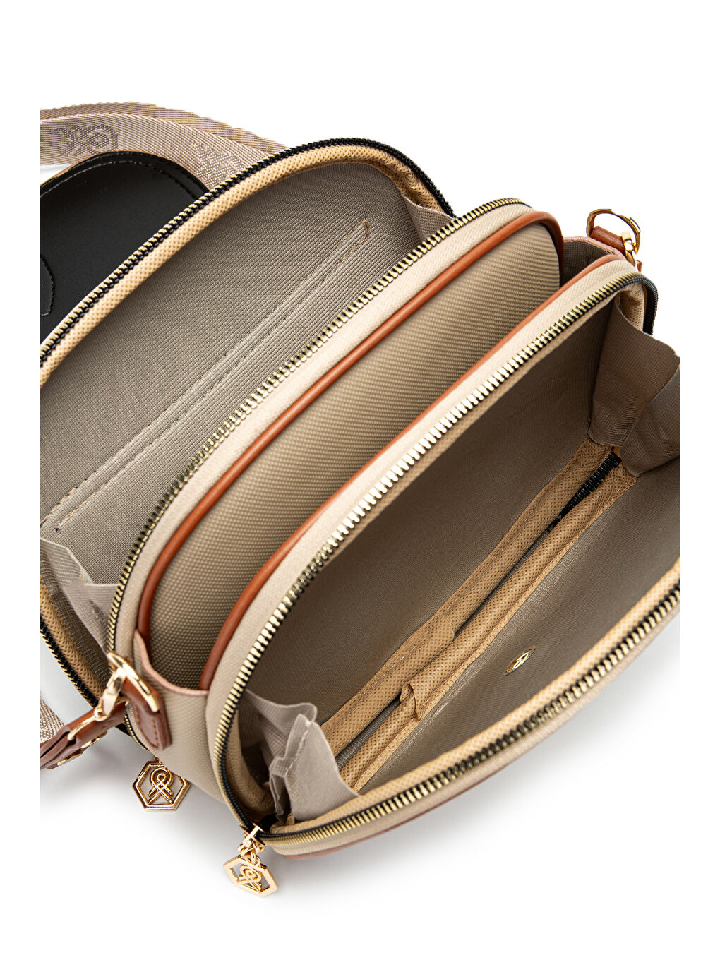 Bej Çok Gözlü Suni Deri Kadın Çapraz Çanta Dave Vizon-3