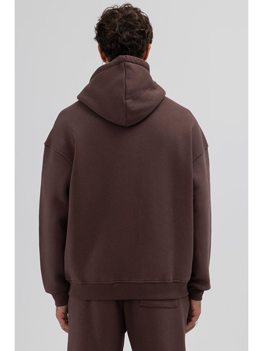 Kahverengi Basic Fermuarlı Oversize Kapüşonlu Sweatshirt Kahve-4