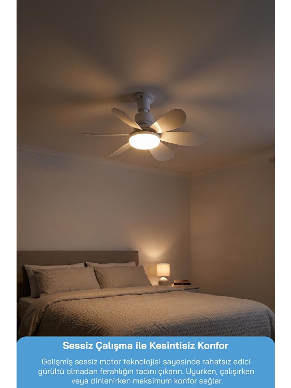 SF-7708 3 LED Aydınlatmalı Sessiz Tavan Vantilatörü Kumandalı 6 Kanatlı-4