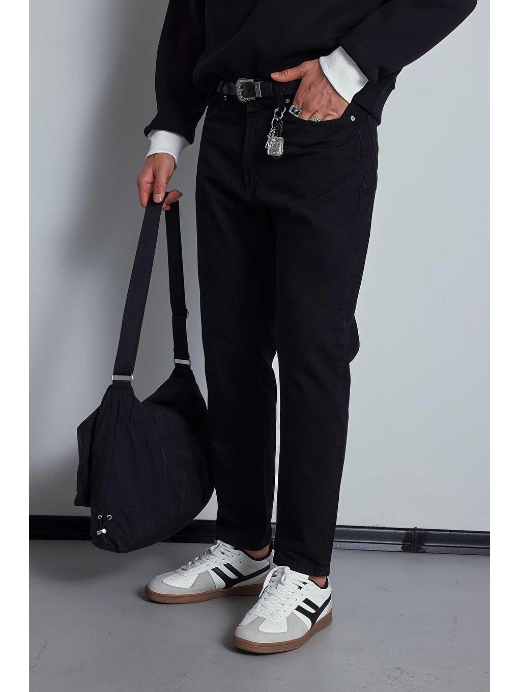 Erkek Boyfriend %100 Pamuk Jean Pantolon Siyah-2