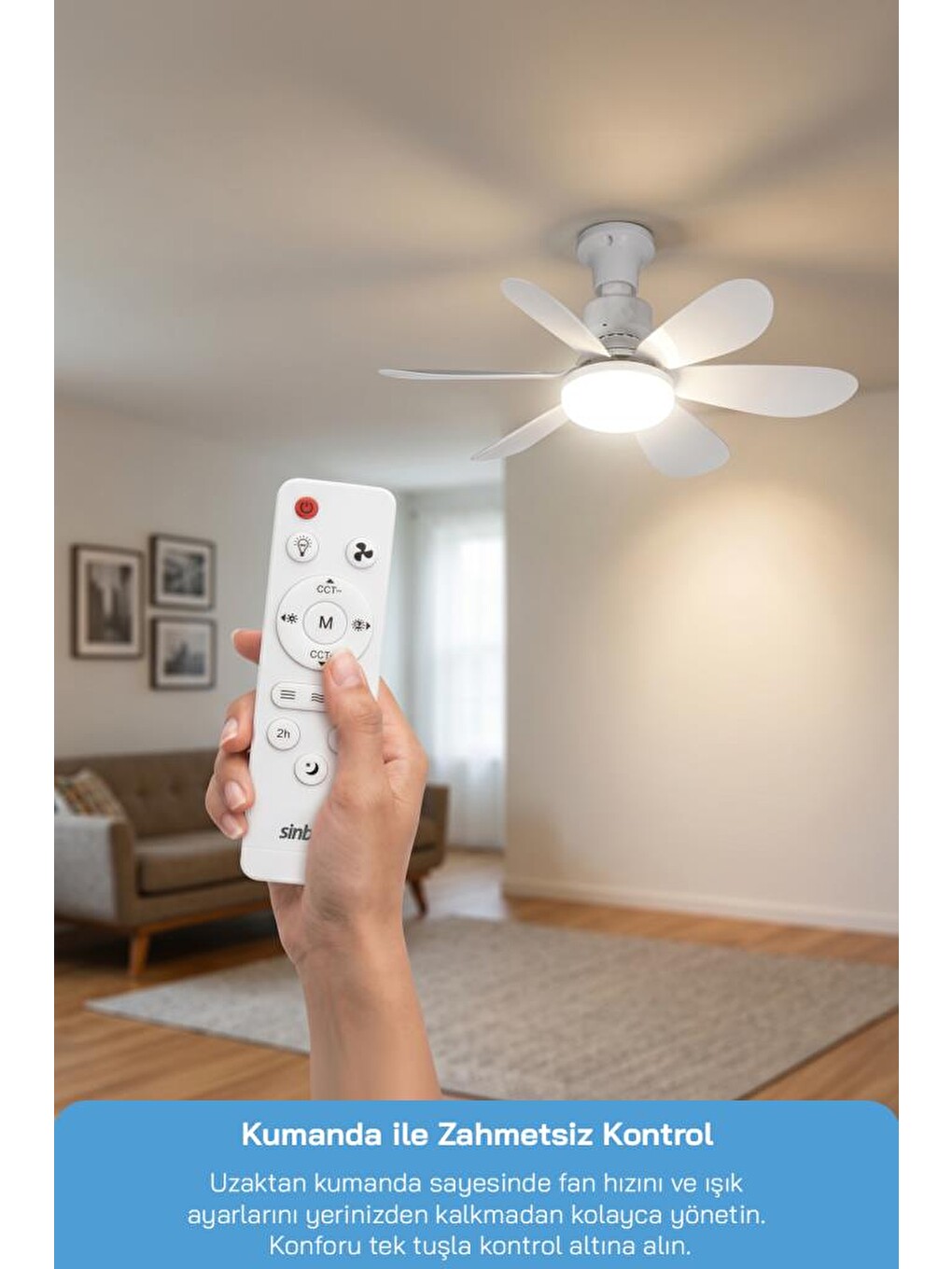 SF-7708 3 LED Aydınlatmalı Sessiz Tavan Vantilatörü Kumandalı 6 Kanatlı-5