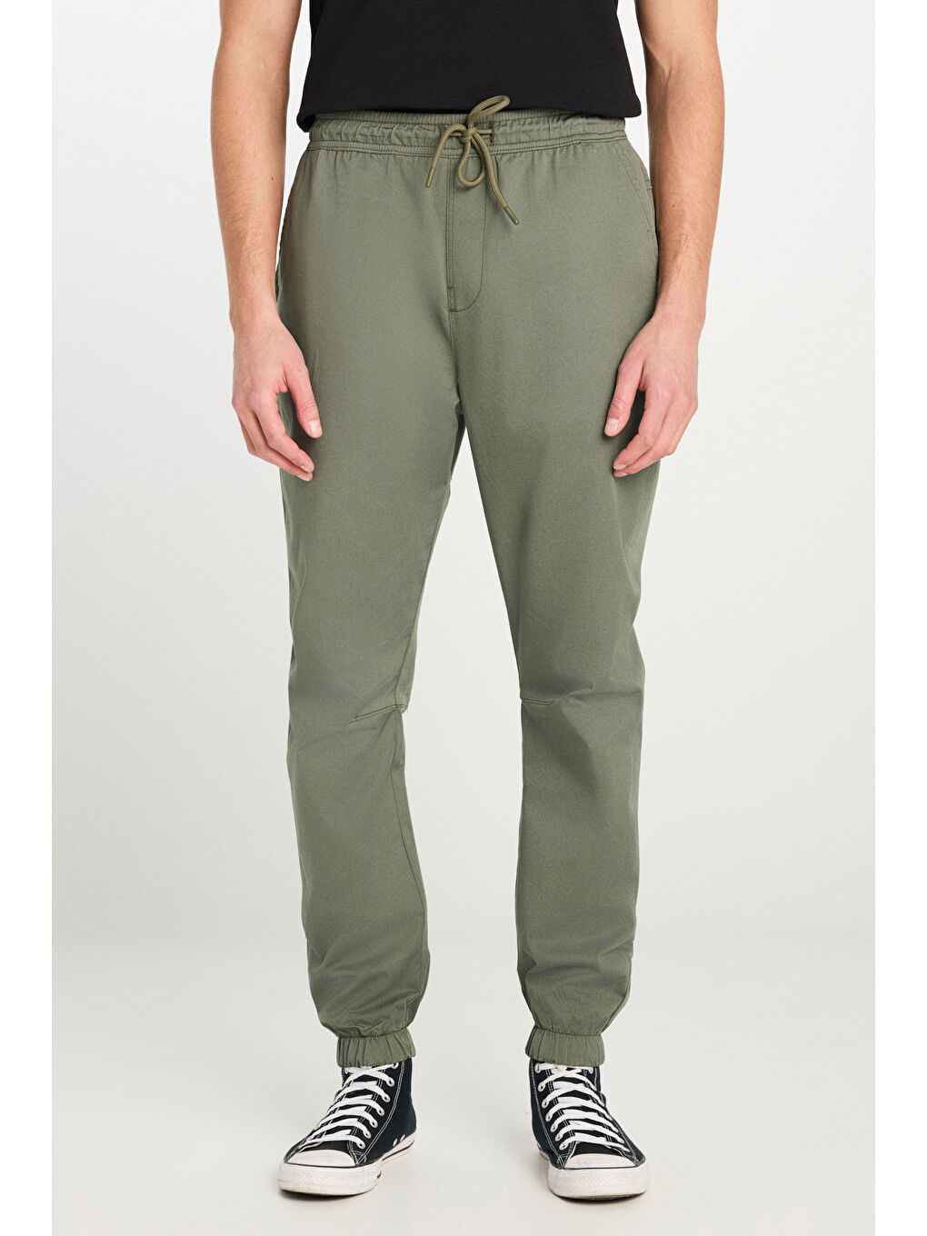 Regular Fit Normal Kesim Ribanalı Paça Pamuklu Haki Jogger Pantolon-2