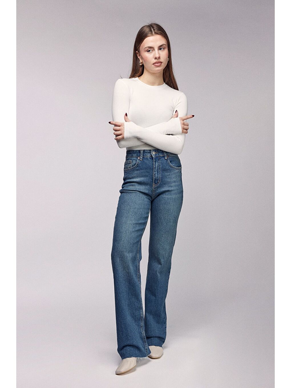 Mavi Kadın Yüksek Bel Wide Leg Ham Paça (Kesik) Jean Pantolon - Street Style-1