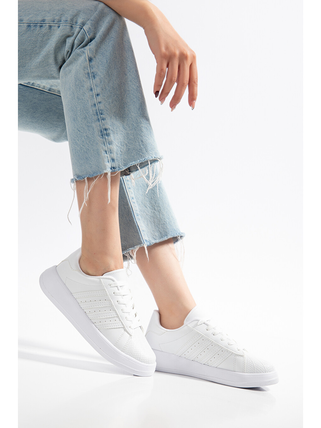 Beyaz D0595 Günlük Oroptedik Kadın Sneaker Spor Ayakkabı-1