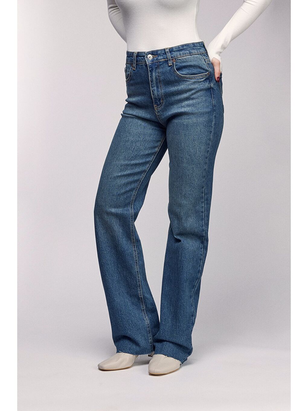 Mavi Kadın Yüksek Bel Wide Leg Ham Paça (Kesik) Jean Pantolon - Street Style-2