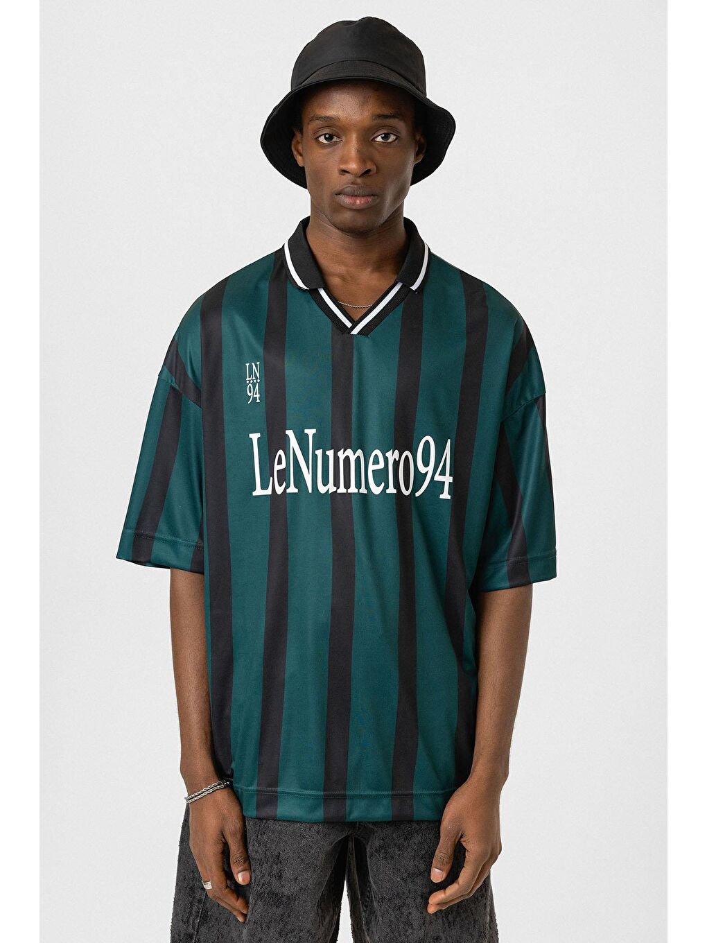 Yeşil Oversize Baskılı Forma Tişört Nefti-2