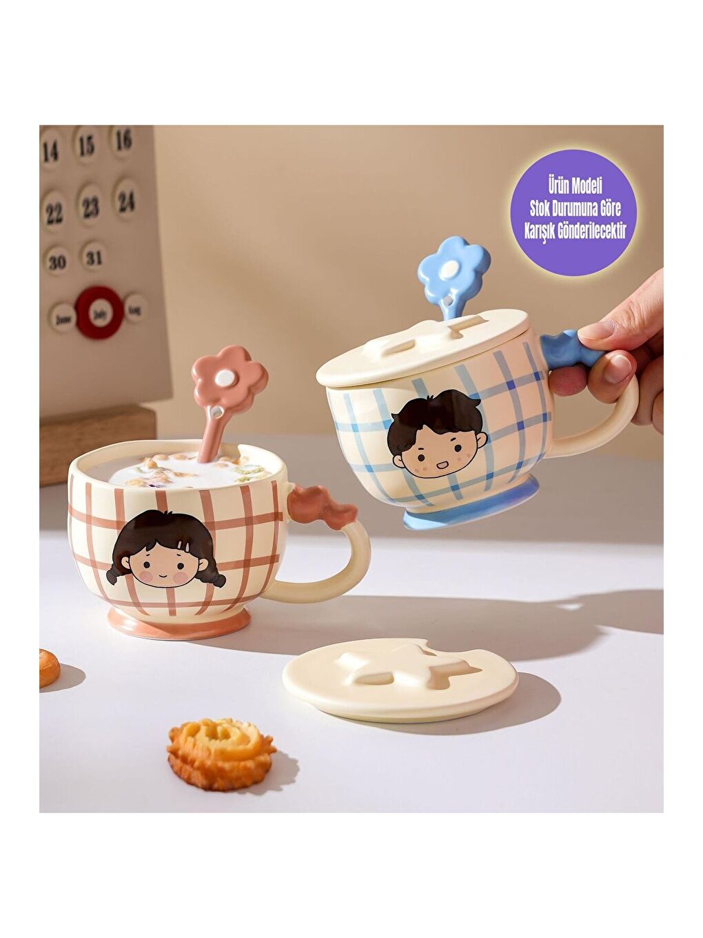 Karışık Pastel Kareler Temalı Seramik Kupa