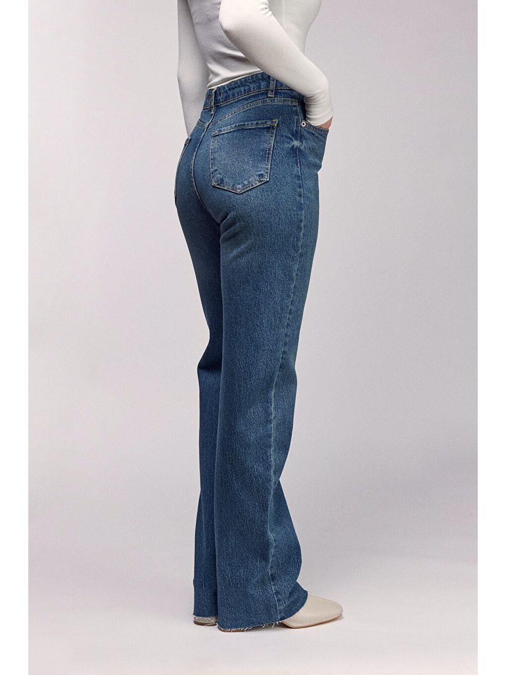 Mavi Kadın Yüksek Bel Wide Leg Ham Paça (Kesik) Jean Pantolon - Street Style-3