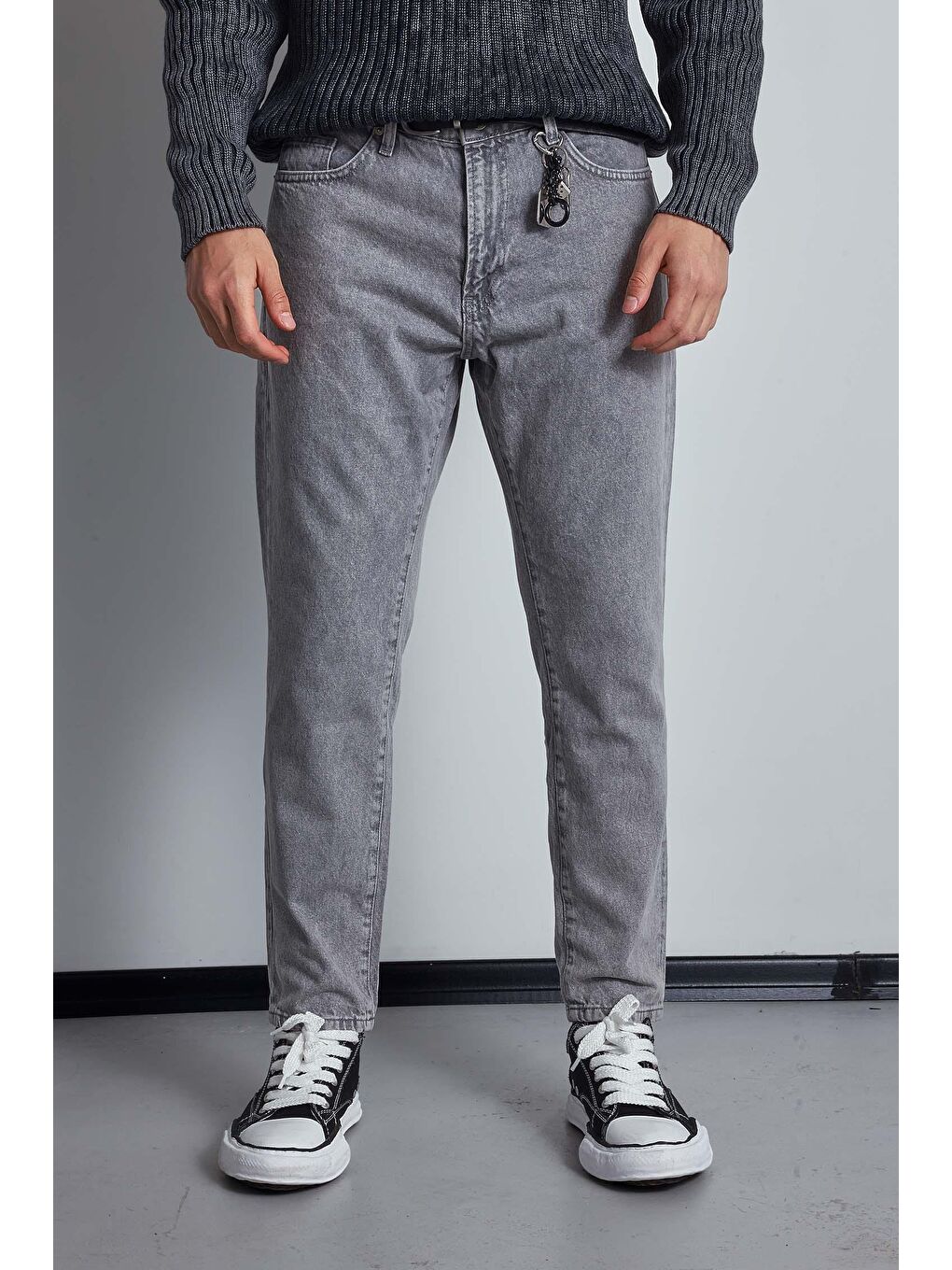 Erkek Boyfriend Fit Jean Pantolon Açık Gri-1