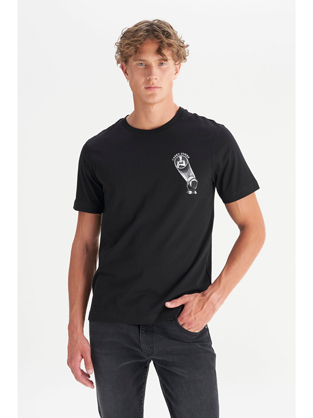 Siyah %100 Pamuk Regular Fit Normal Kesim Bisiklet Yaka Tişört