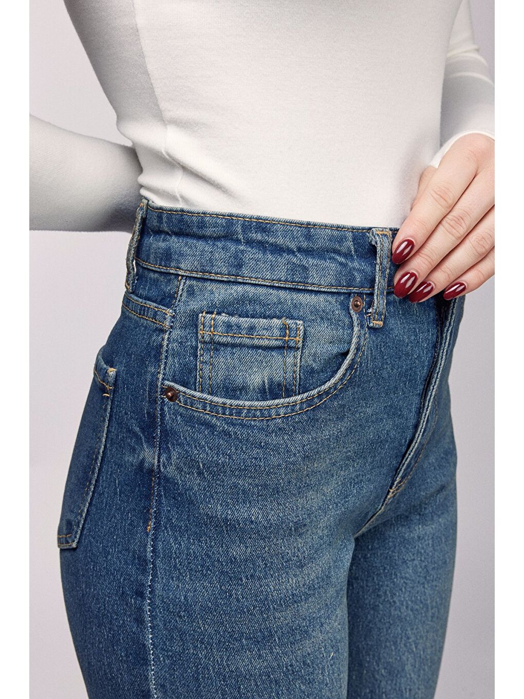 Mavi Kadın Yüksek Bel Wide Leg Ham Paça (Kesik) Jean Pantolon - Street Style-4