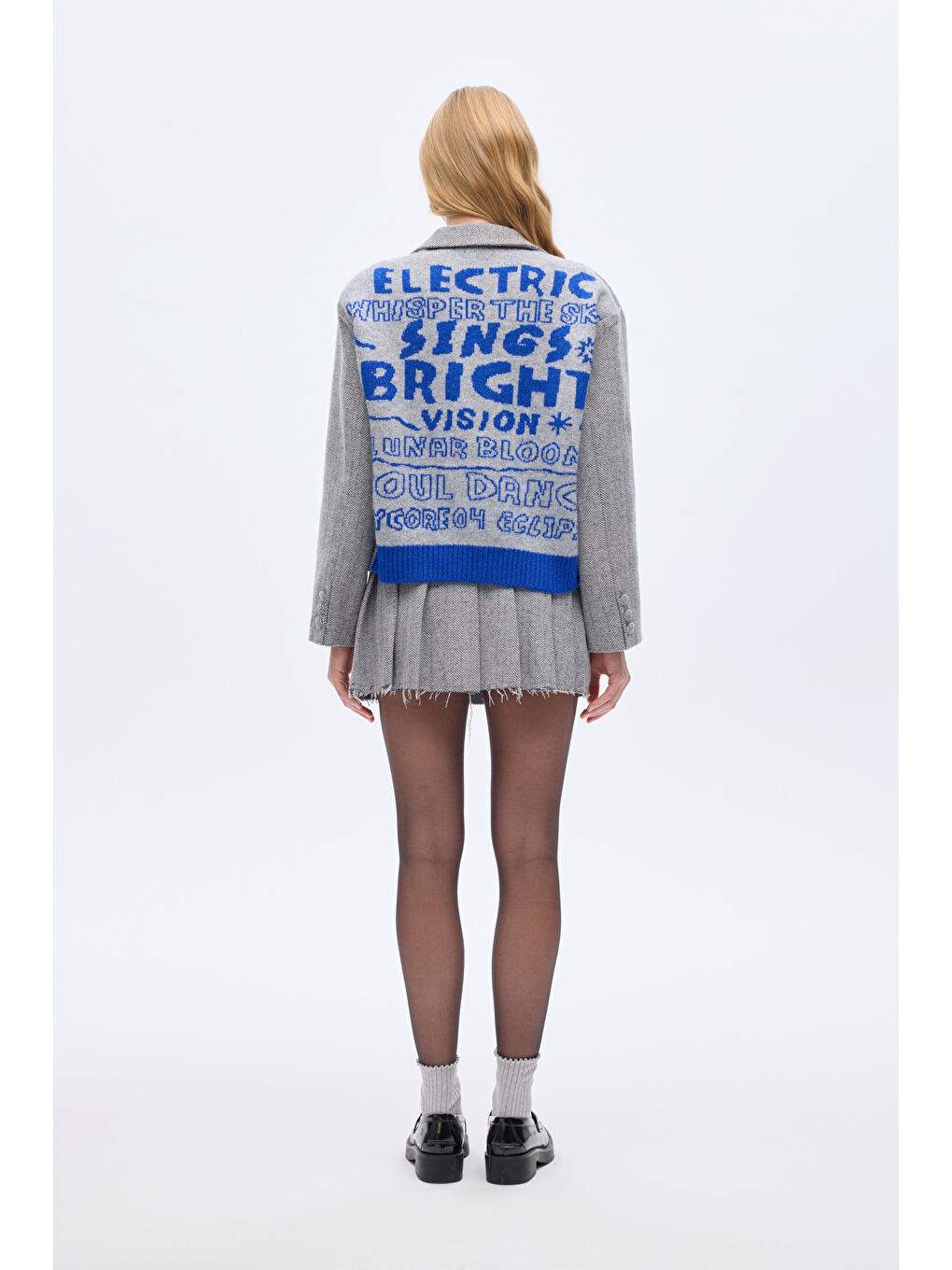 Triko Garnili Balıksırtı Blazer Ceket Gri-4