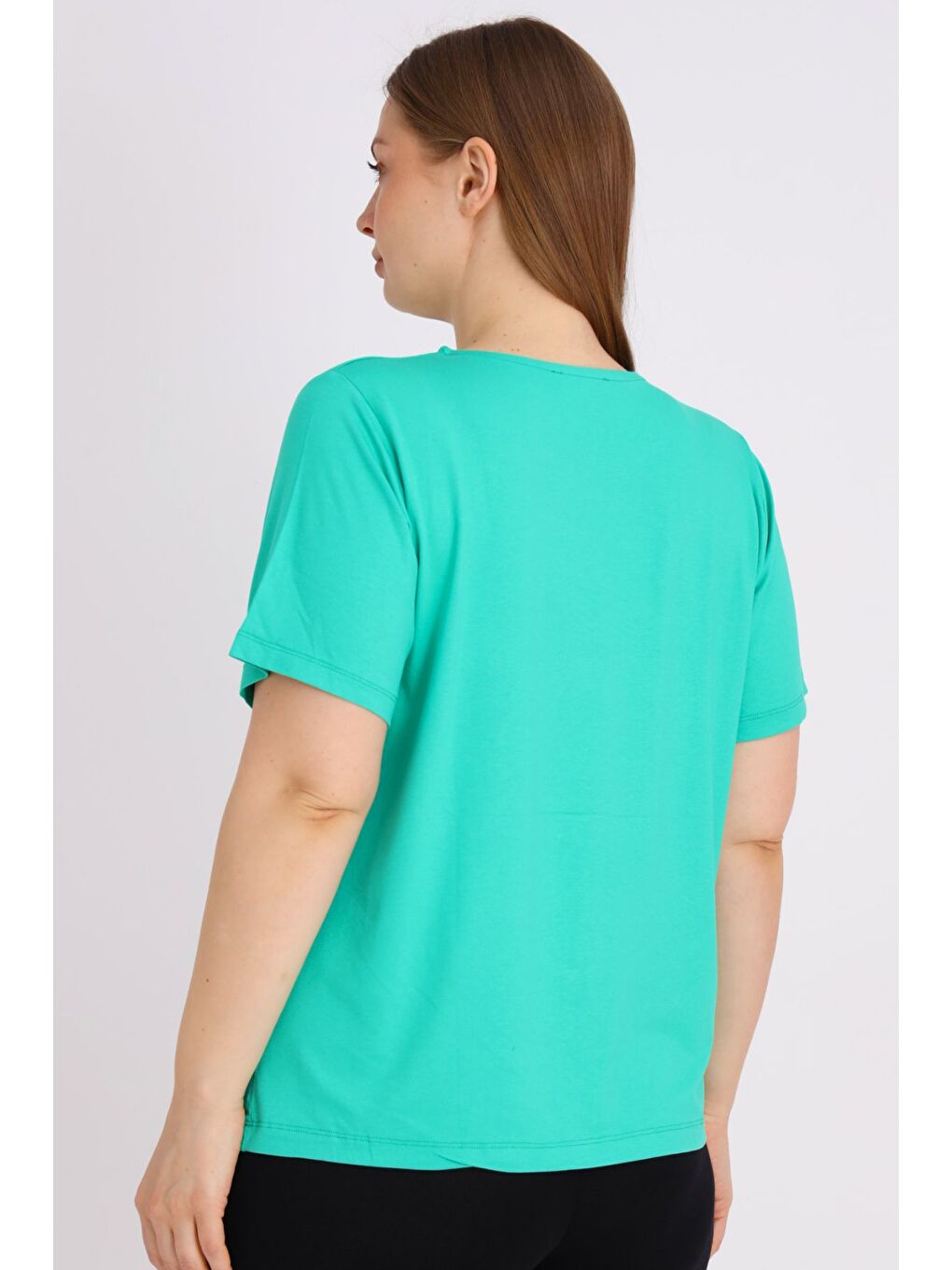 Yeşil Kadın Büyük Beden Kısa Kollu Baskılı T-shirt-3