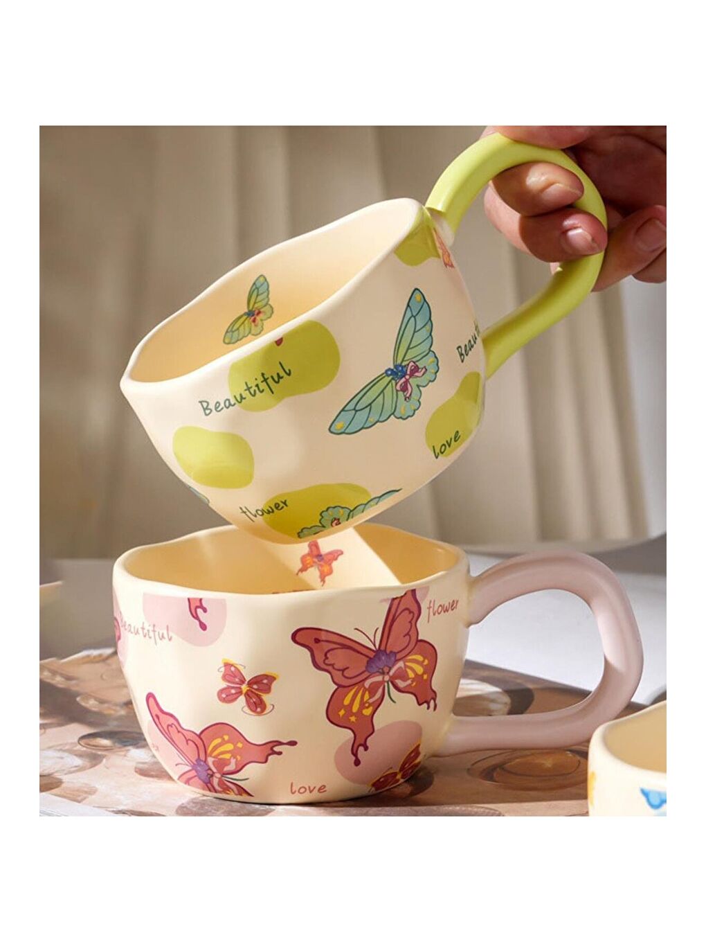 Karışık Kelebek Temalı Seramik Kupa-2
