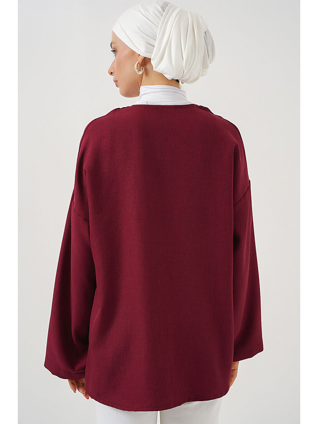Keten Tesettür Kimono 5968 - Bordo-5